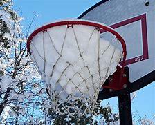 snow covered basketball hoop.